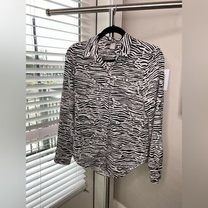 H & M zebra print button up long sleeve blouse